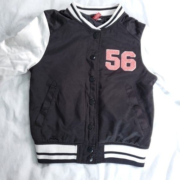 H&M Satin Bomber Varsity Jacket Black and White "56" Size 4 - Picture 3 of 14